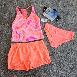 Girls Size Large (14) 3pc Bathing suit Set by Zero Exposure NWT Orange Tie Dye.